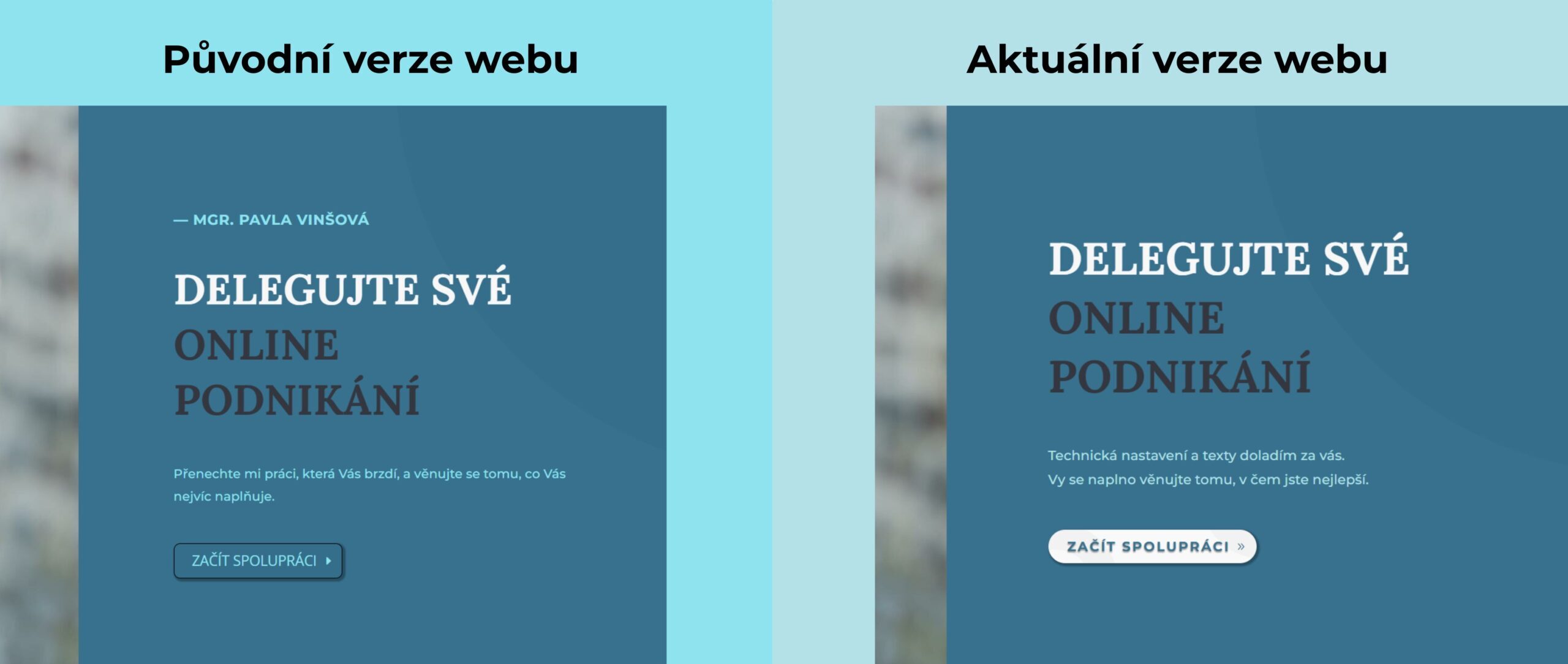 Původní web se světle modrou barvou, která neodpovídala osobnímu stylu.